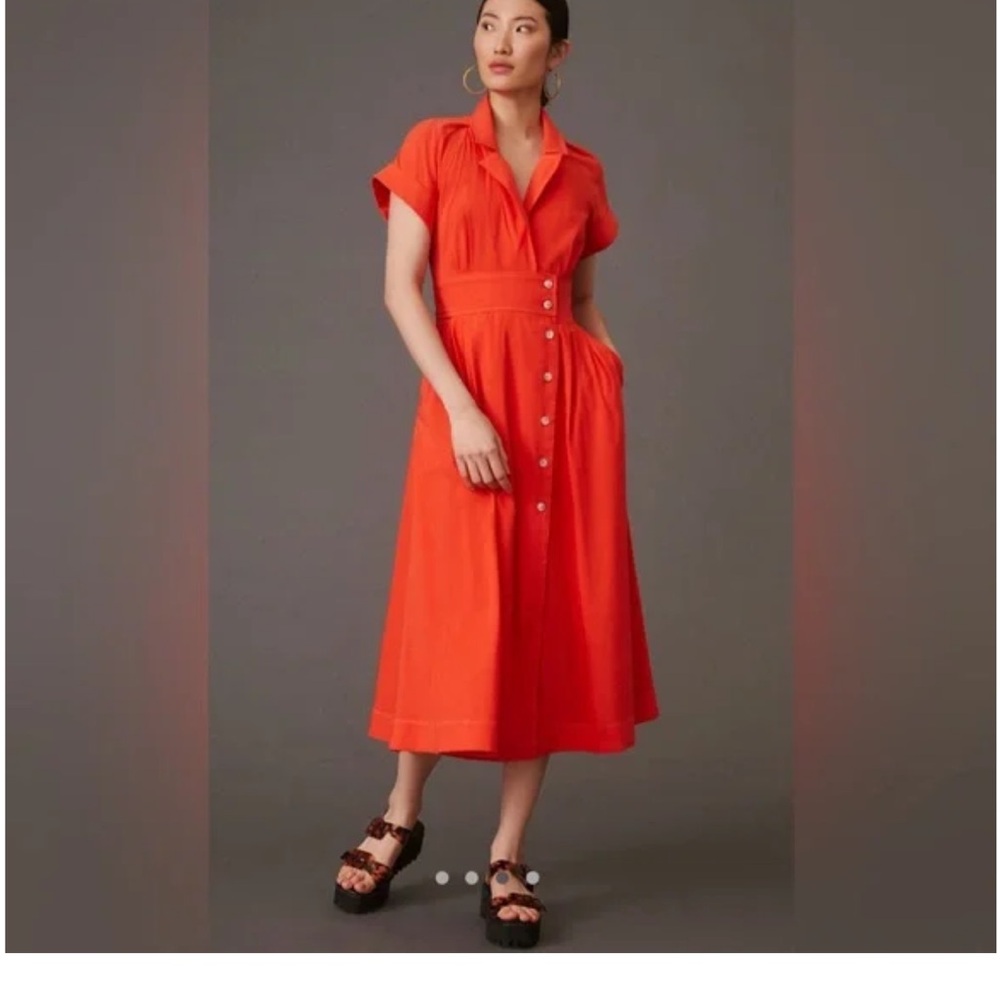 Anthropologie Maeve Orange Poplin Dress EUC